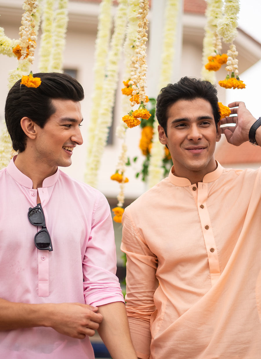 Pastel Pink Egyptian Cotton Kurta Pajama (2-Piece) - Image 3