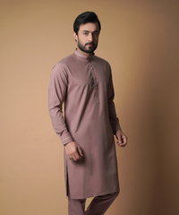 Dusty Rose Beige-Piped IronEZ Kurta Pajama (2-Piece) - Image 3