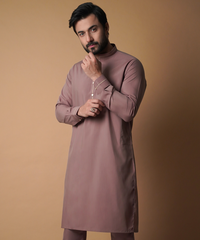 Dusty Rose Beige-Piped IronEZ Kurta Pajama (2-Piece) - Image 5