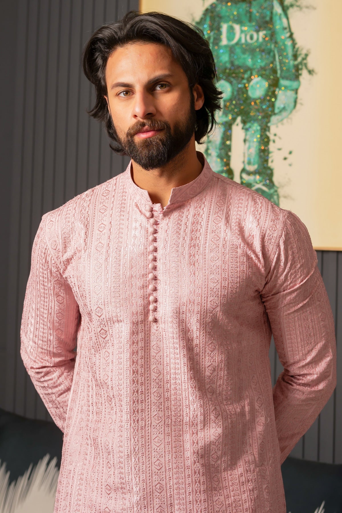 Soft Pink Woven Masoori Kurta Pajama (2-Piece) - Image 2