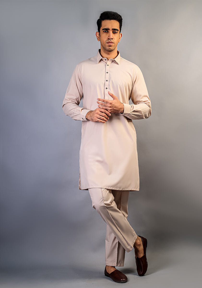 Whisper Pink Poly Viscose Slim Fit Shalwar Kameez (2-Piece) - Image 1