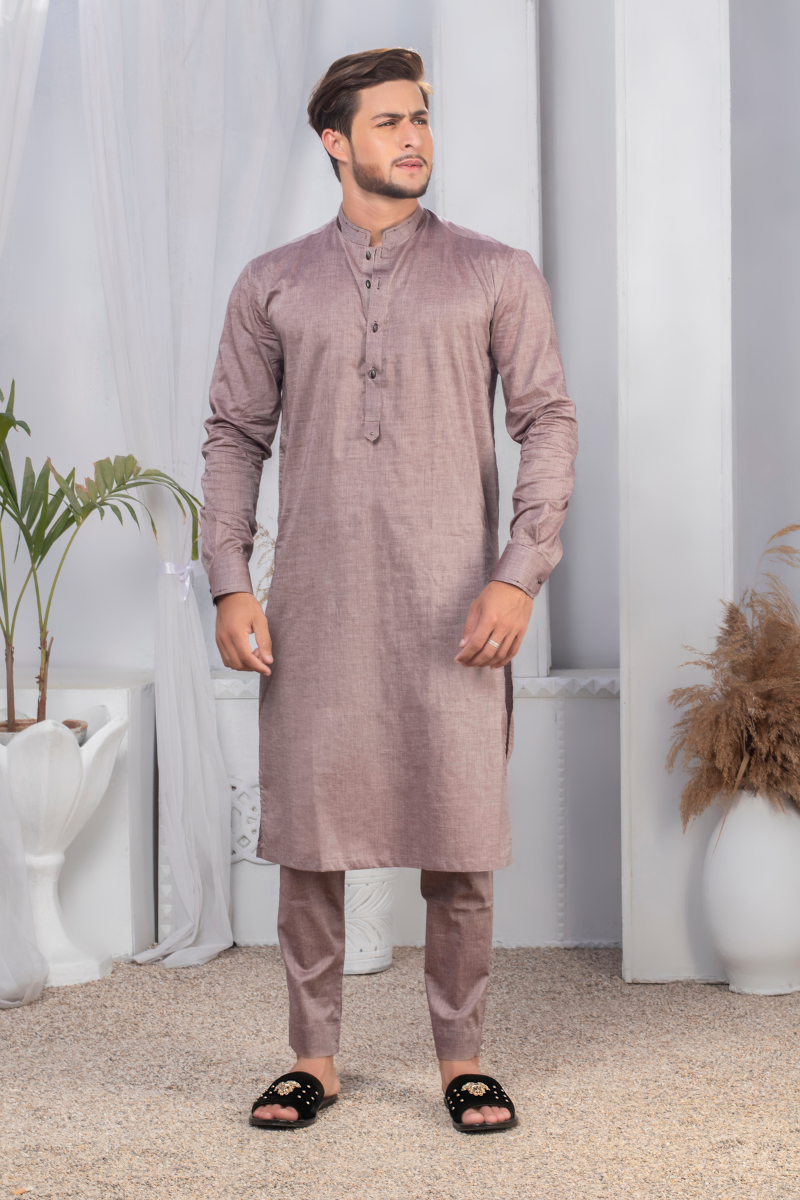 Dusty Rose Textured Kurta Pajama Set (2-Piece) - Image 1