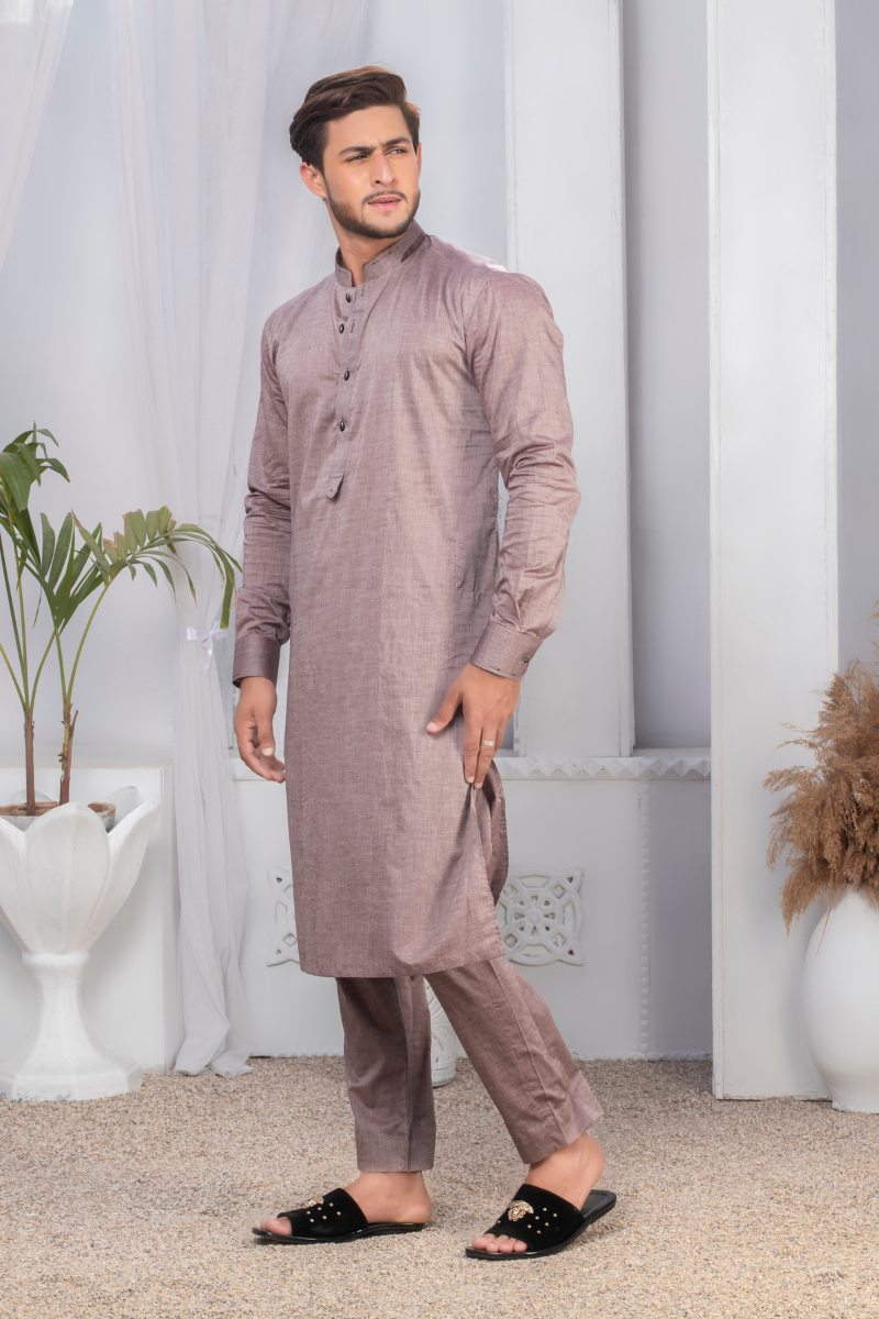 Dusty Rose Textured Kurta Pajama Set (2-Piece) - Image 2