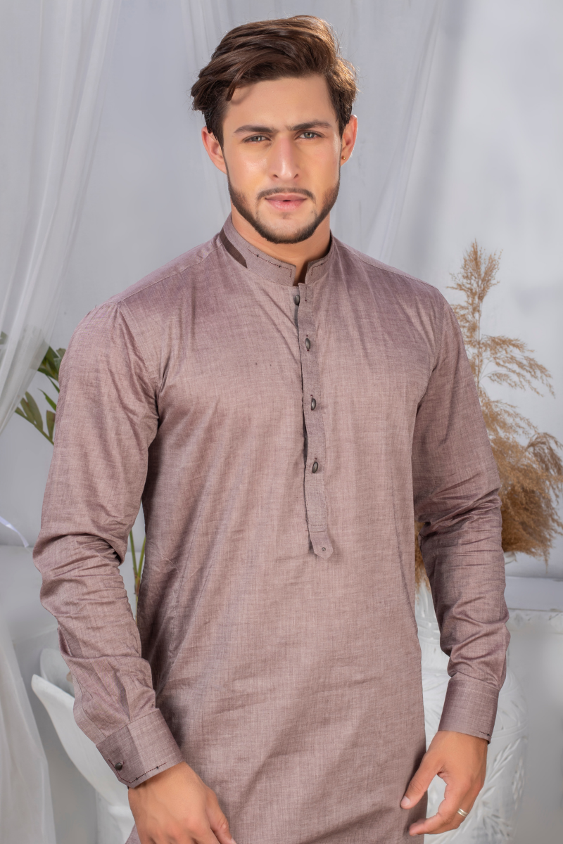 Dusty Rose Textured Kurta Pajama Set (2-Piece) - Image 3