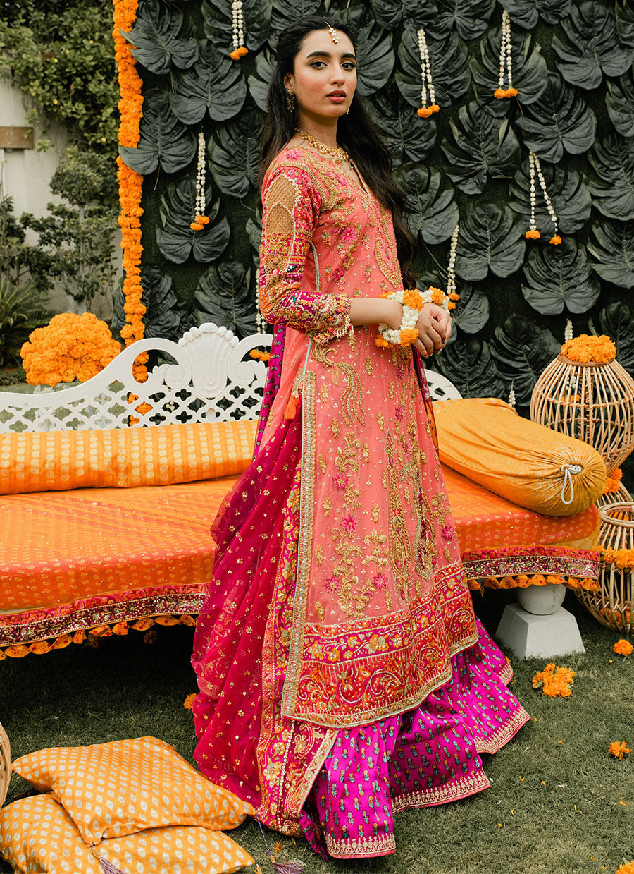 Bougainvillea Pink Embroidered Net Lehenga Set (3-Piece) - Image 1