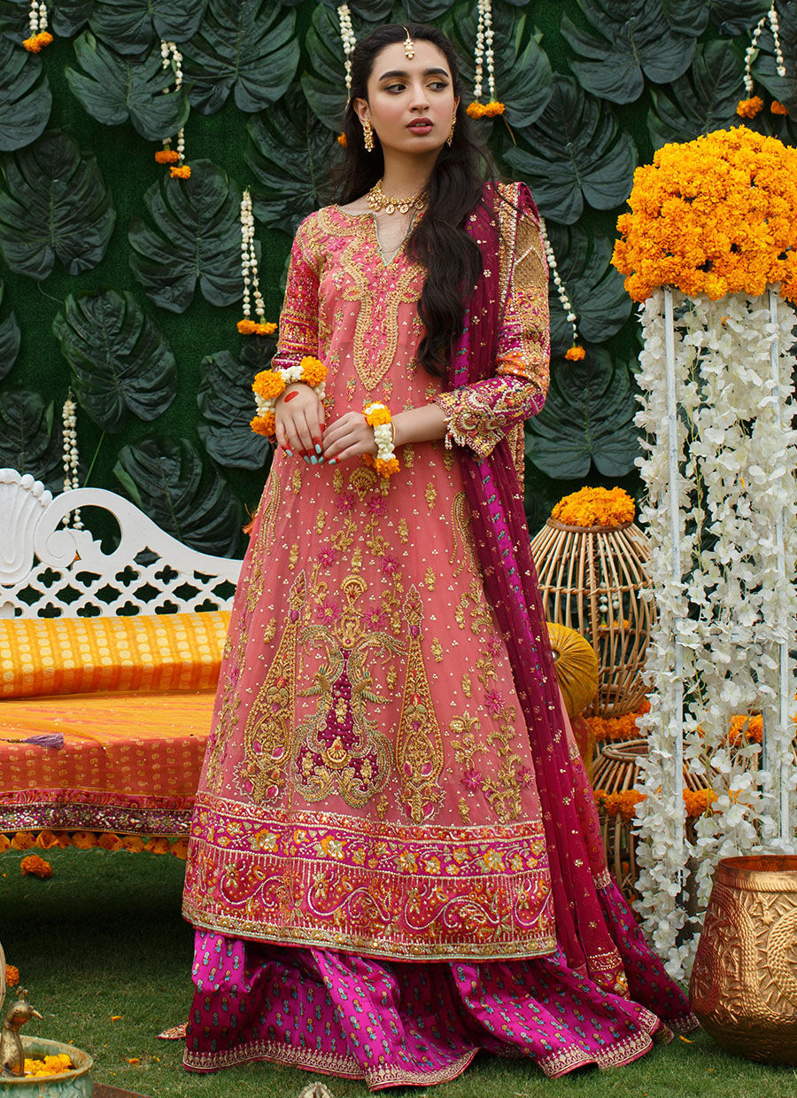 Bougainvillea Pink Embroidered Net Lehenga Set (3-Piece) - Image 3