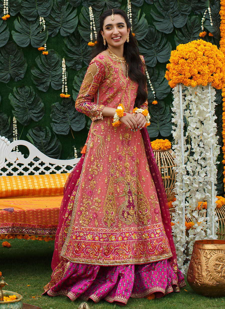 Bougainvillea Pink Embroidered Net Lehenga Set (3-Piece) - Image 4