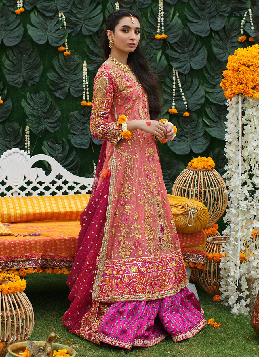 Bougainvillea Pink Embroidered Net Lehenga Set (3-Piece) - Image 5