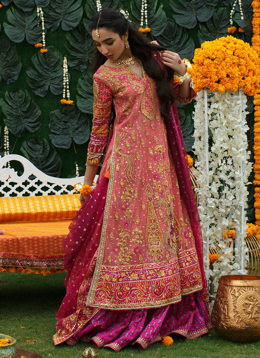 Bougainvillea Pink Embroidered Net Lehenga Set (3-Piece) - Image 7