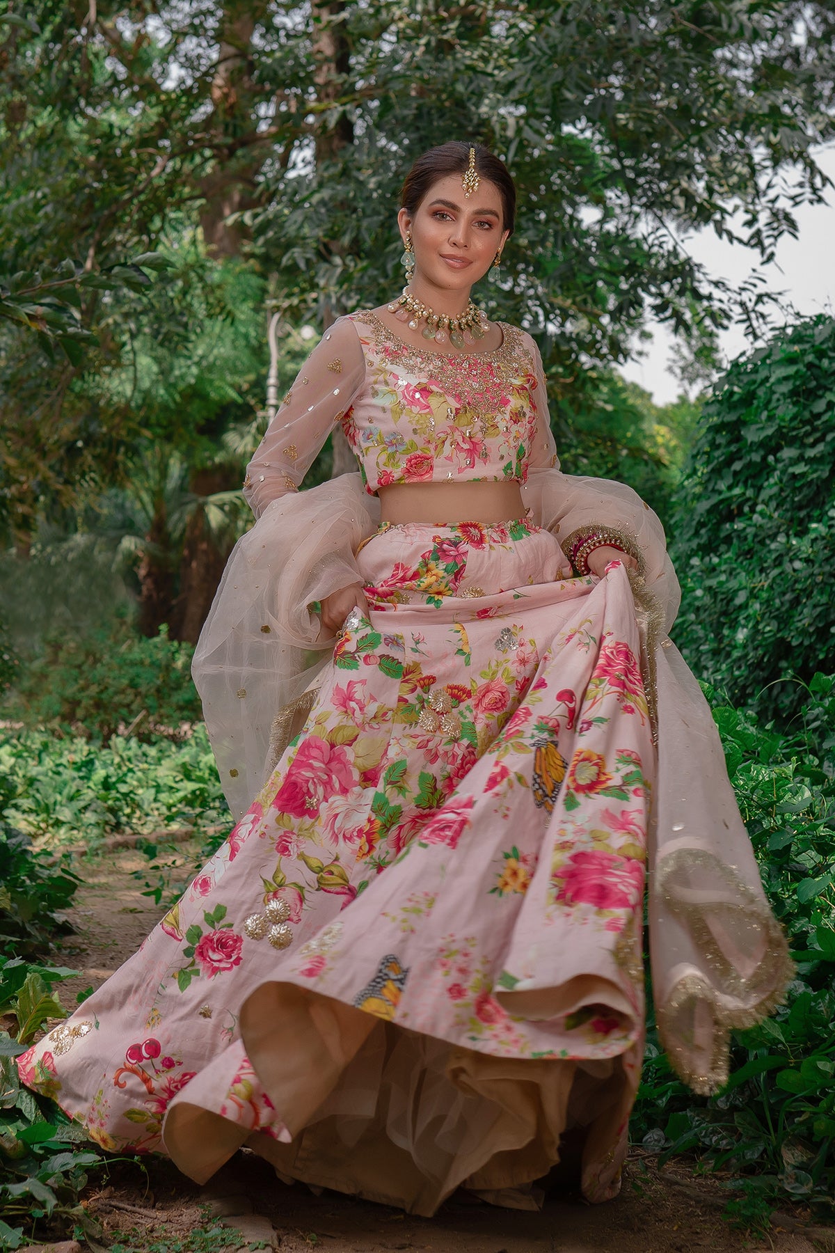 Blush Pink Zardozi & Gota Lehenga Choli (3-Piece) - Image 1