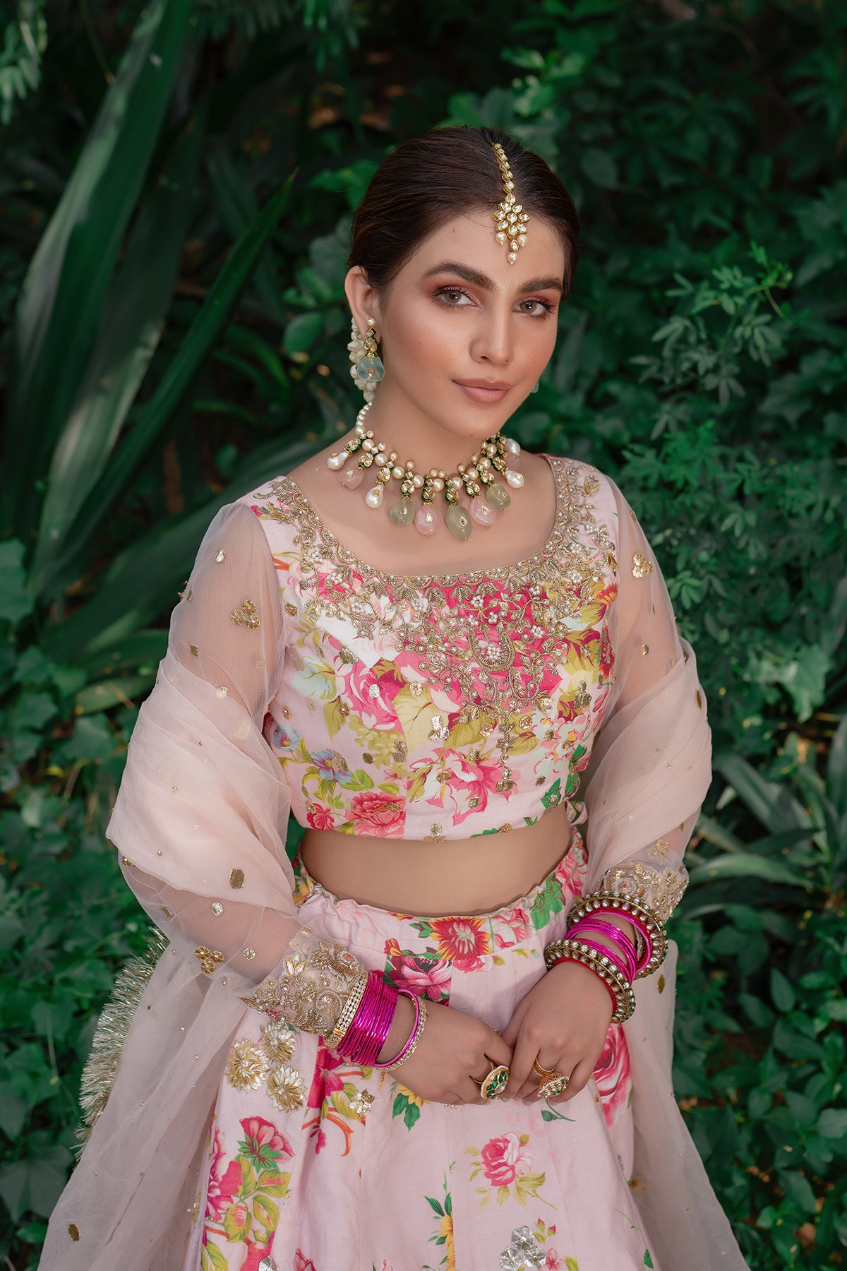 Blush Pink Zardozi & Gota Lehenga Choli (3-Piece) - Image 4