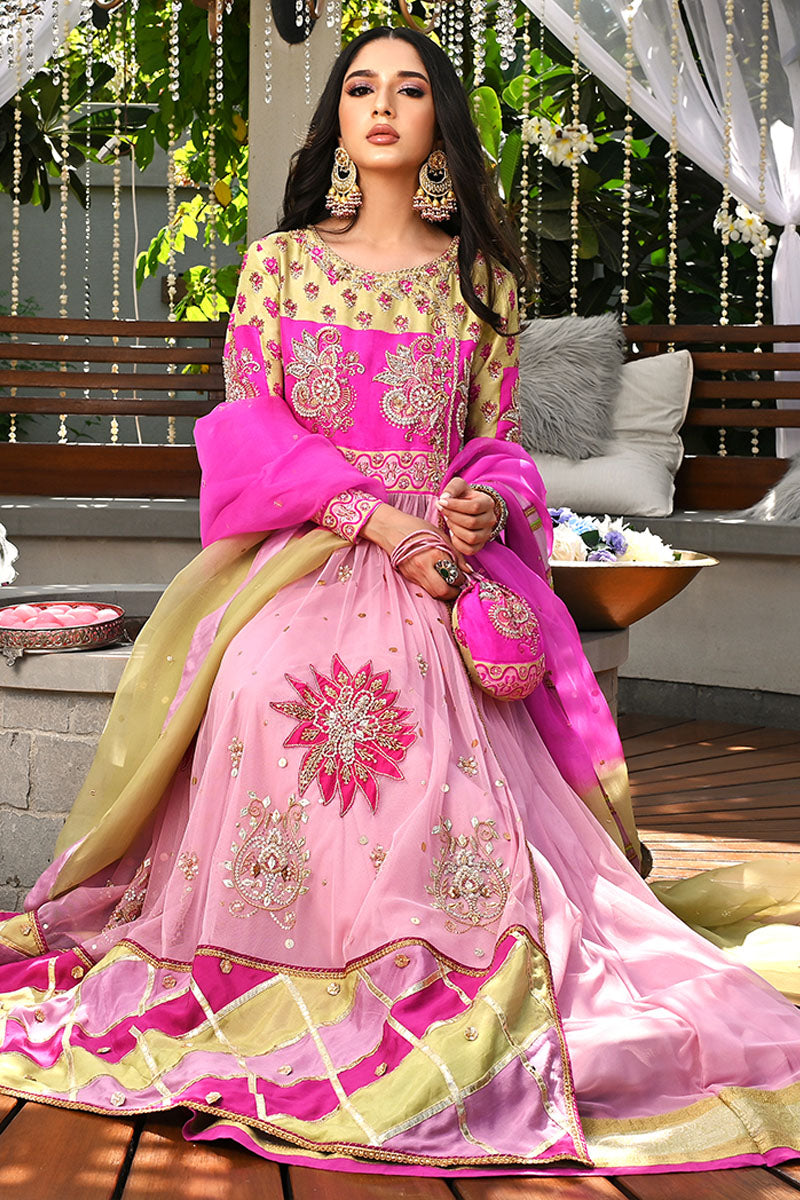 Pink and Lime Embroidered Organza Lehenga (3-Piece) - Image 2