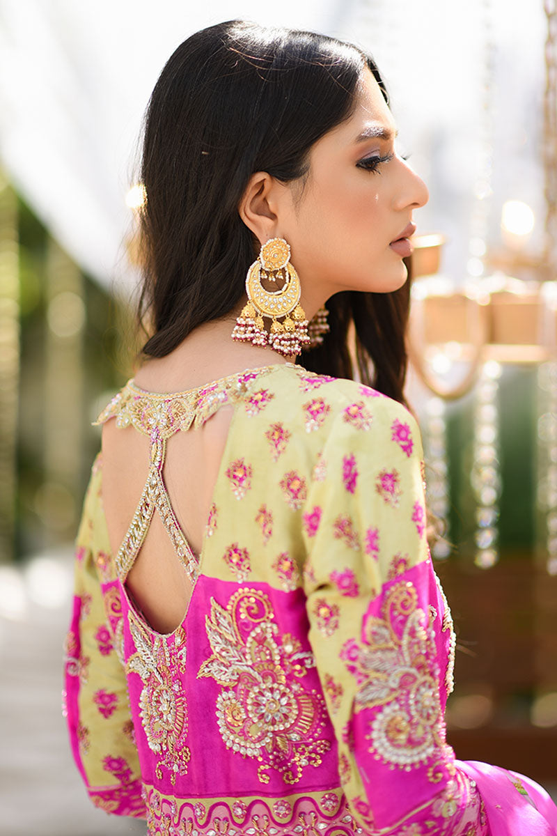 Pink and Lime Embroidered Organza Lehenga (3-Piece) - Image 4