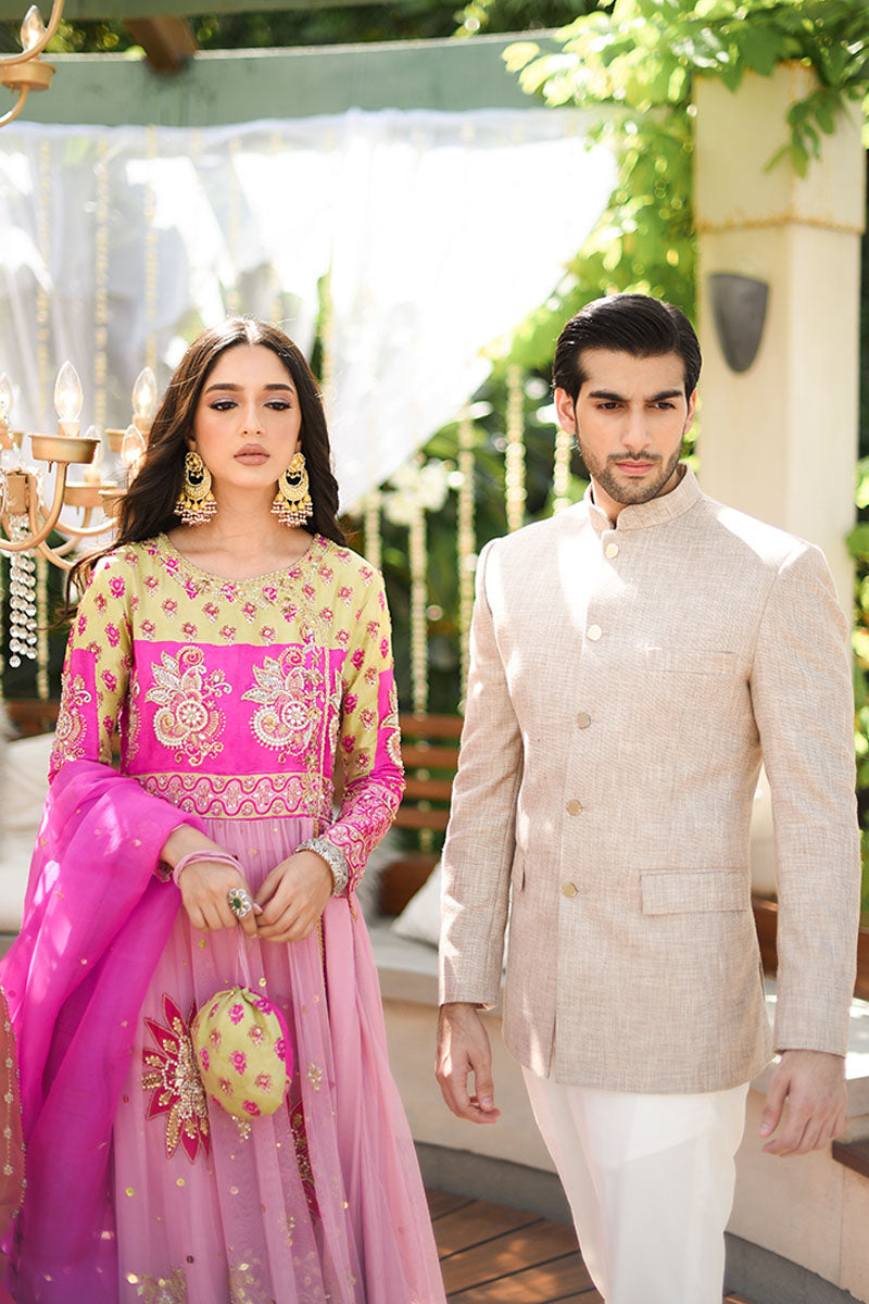 Pink and Lime Embroidered Organza Lehenga (3-Piece) - Image 6