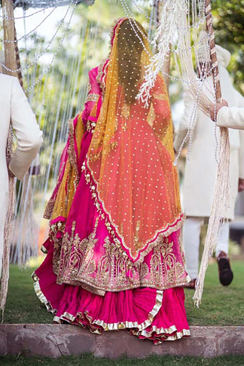 Pakistani Hot Pink Embroidered Organza Peshwas Dress (3-Piece) - Image 7