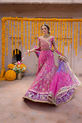Pakistani Pink Hand-Embroidered Tissue & Organza Lehenga Choli (3-Piece) - Image 7