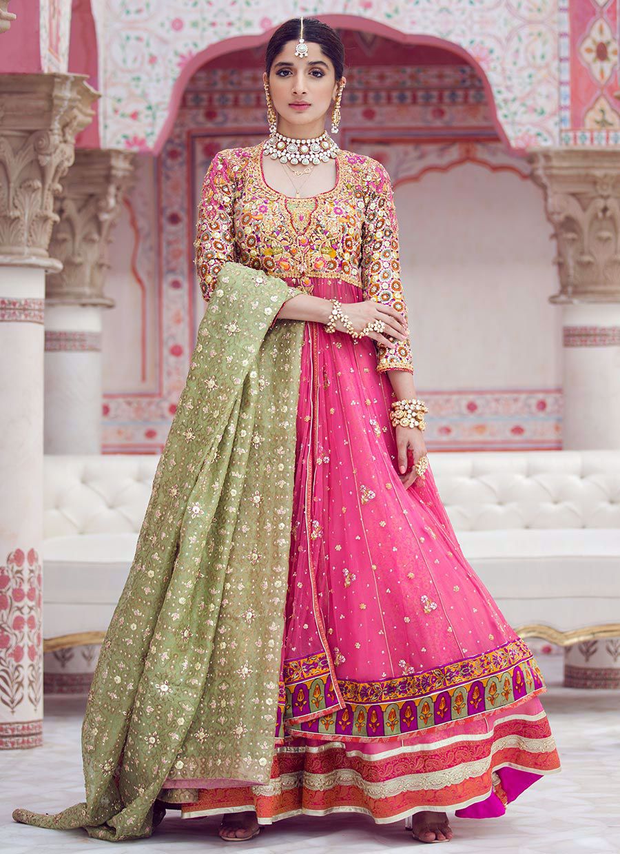 Pink Kundan Sitara Organza Kalidaar Lehenga (3-Piece) - Image 2