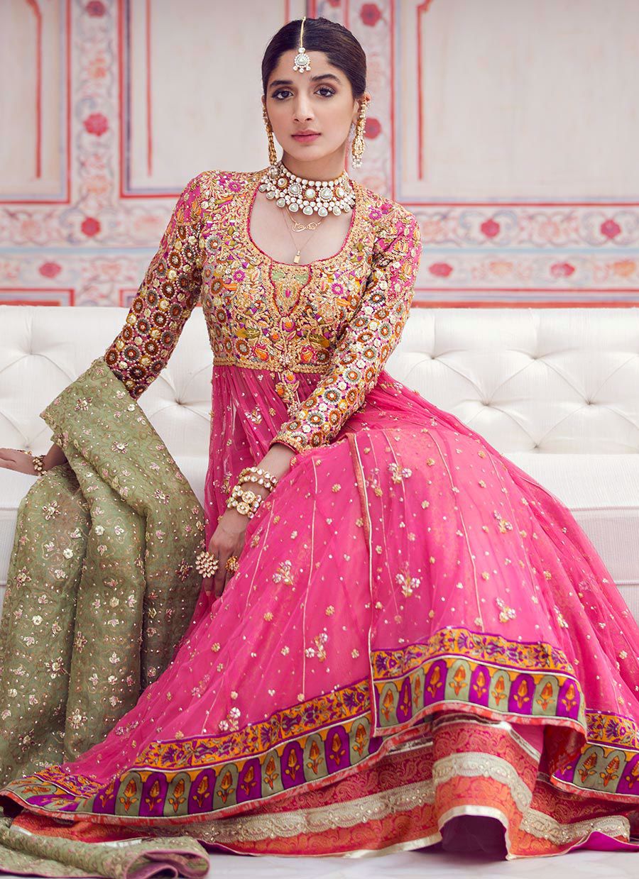 Pink Kundan Sitara Organza Kalidaar Lehenga (3-Piece) - Image 4