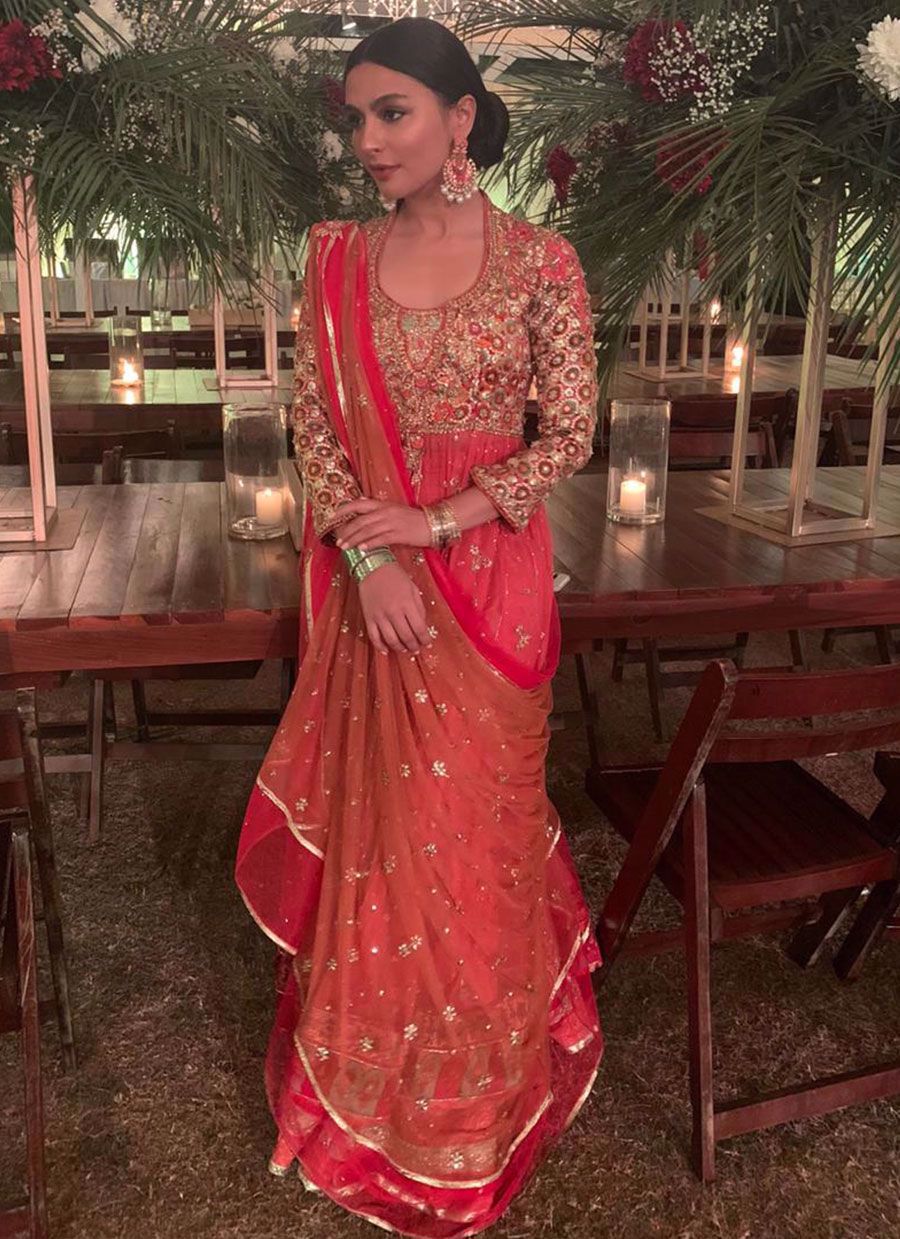 Pink Kundan Sitara Organza Kalidaar Lehenga (3-Piece) - Image 6