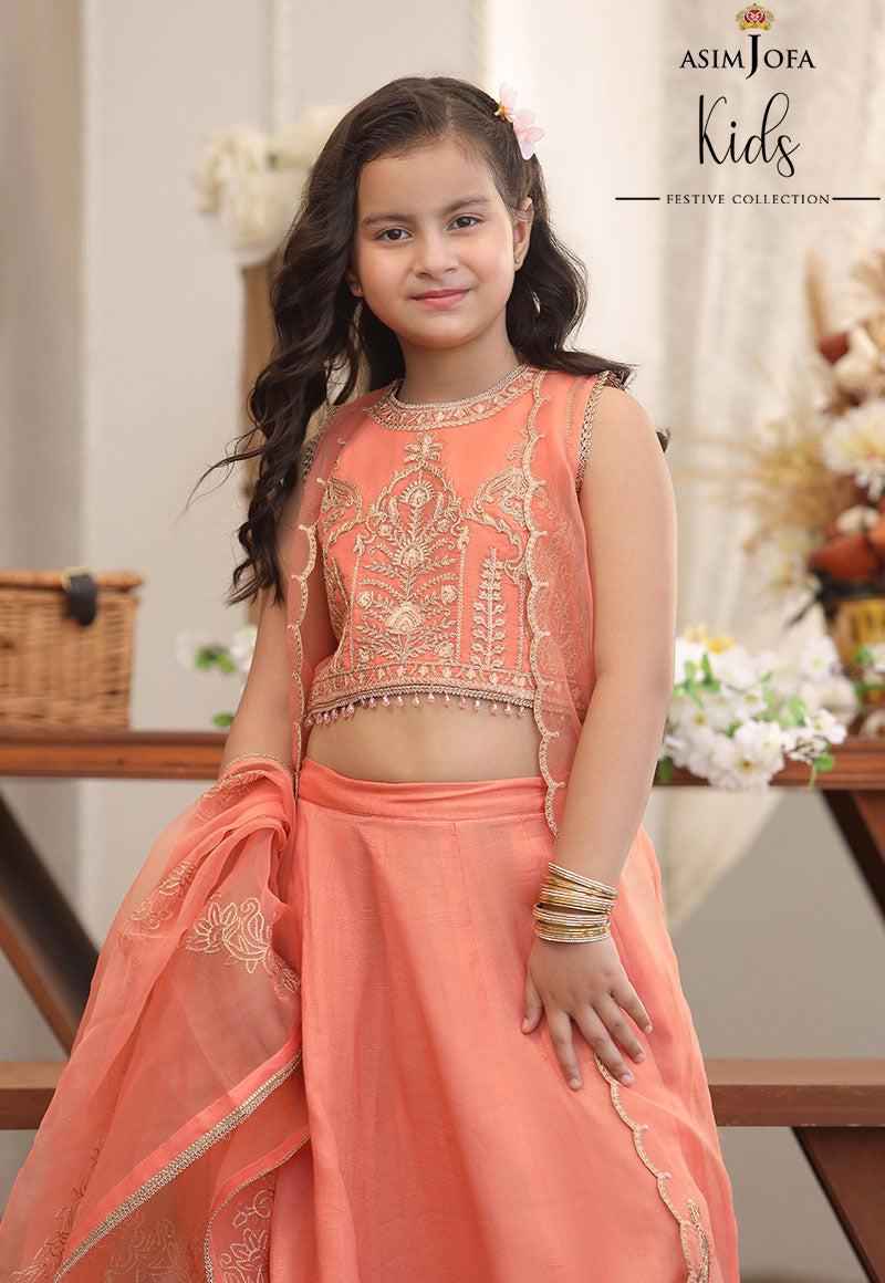 Pakistani Peach Embroidered Organza Lehenga Set (3-Piece) - Image 2
