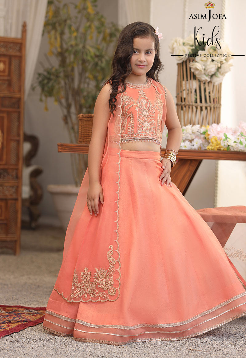 Pakistani Peach Embroidered Organza Lehenga Set (3-Piece) - Image 3