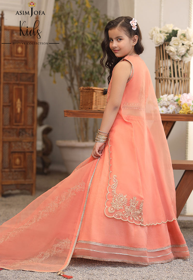 Pakistani Peach Embroidered Organza Lehenga Set (3-Piece) - Image 5