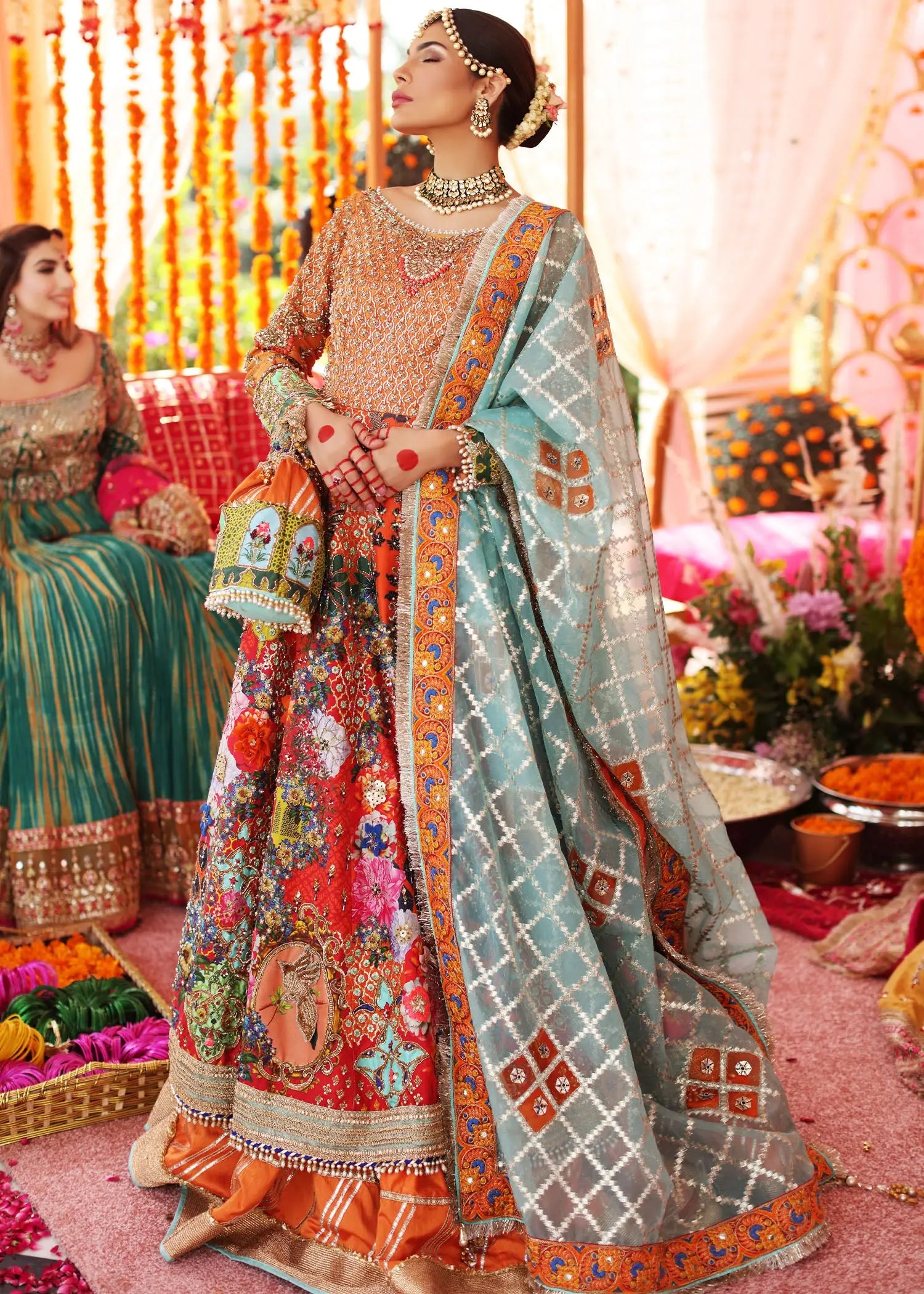 Magenta Embellished Raw Silk Lehenga Set (3-Piece) - Image 2