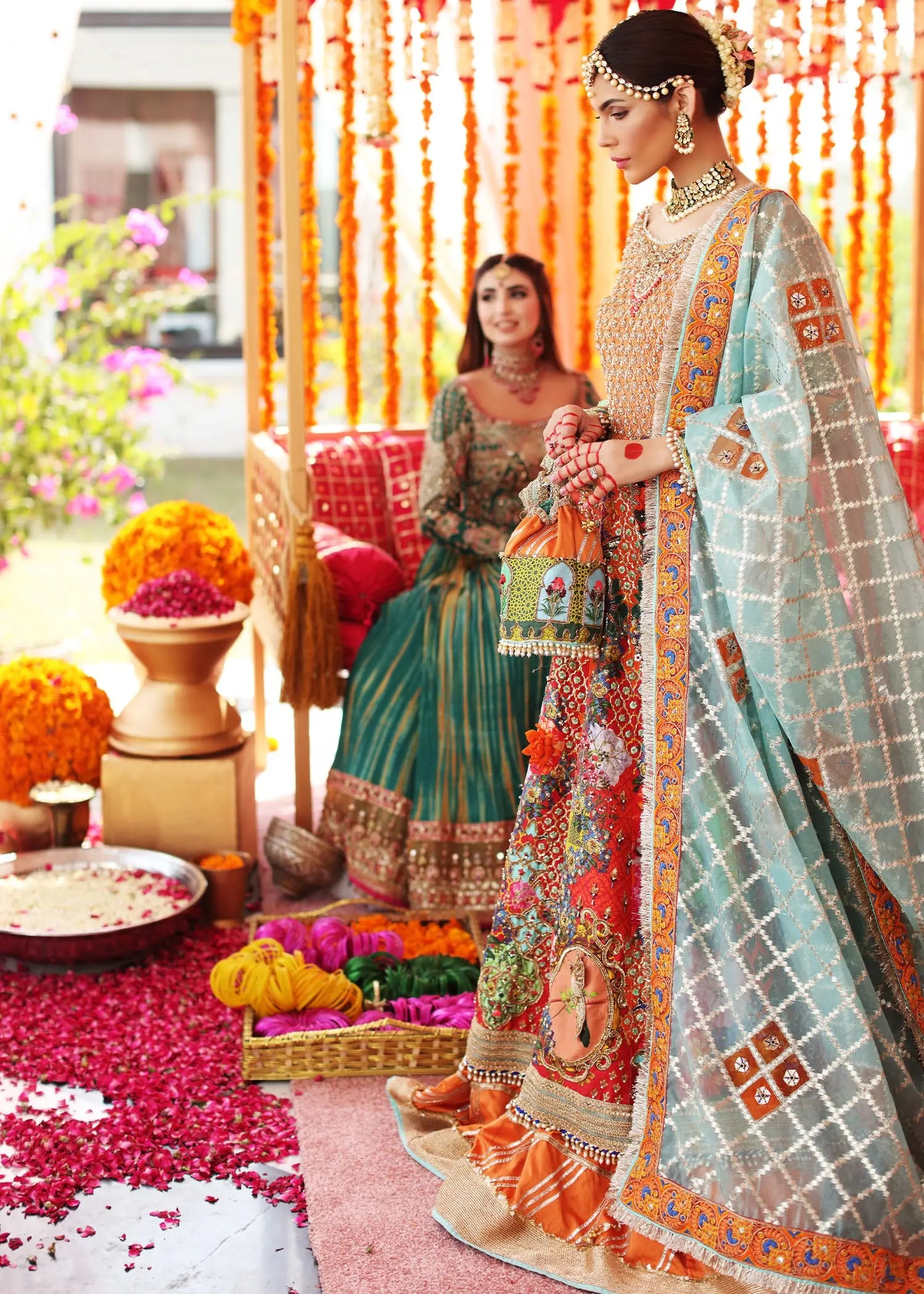 Magenta Embellished Raw Silk Lehenga Set (3-Piece) - Image 3