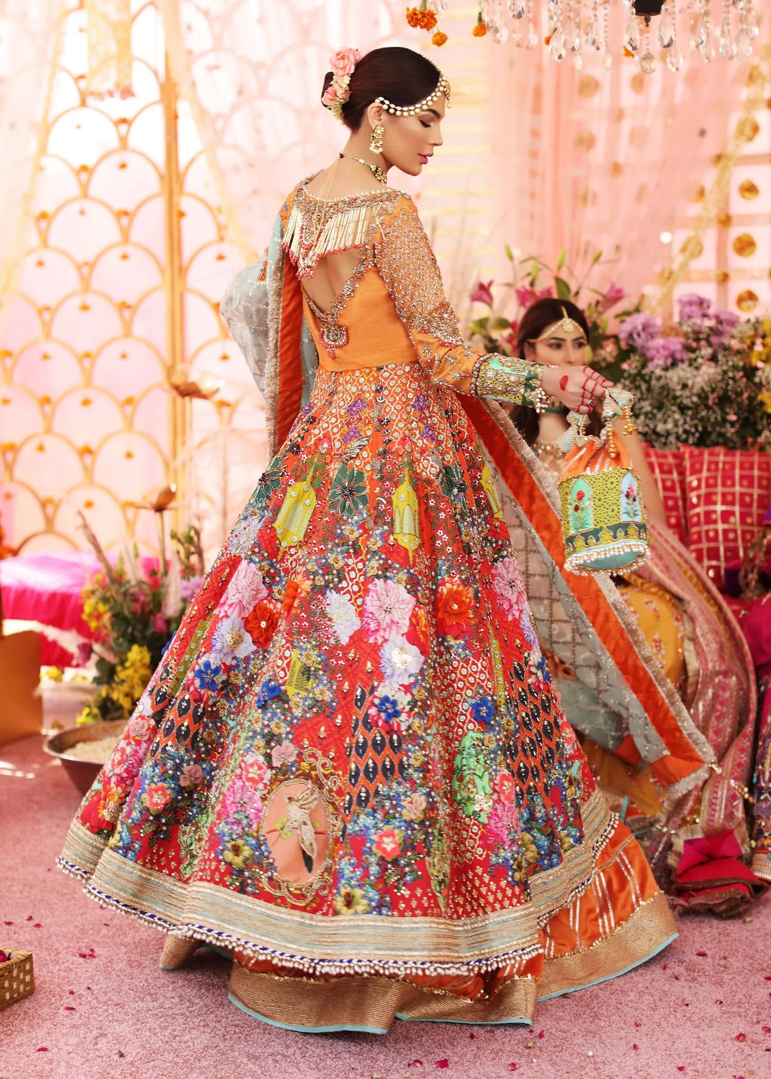 Magenta Embellished Raw Silk Lehenga Set (3-Piece) - Image 4