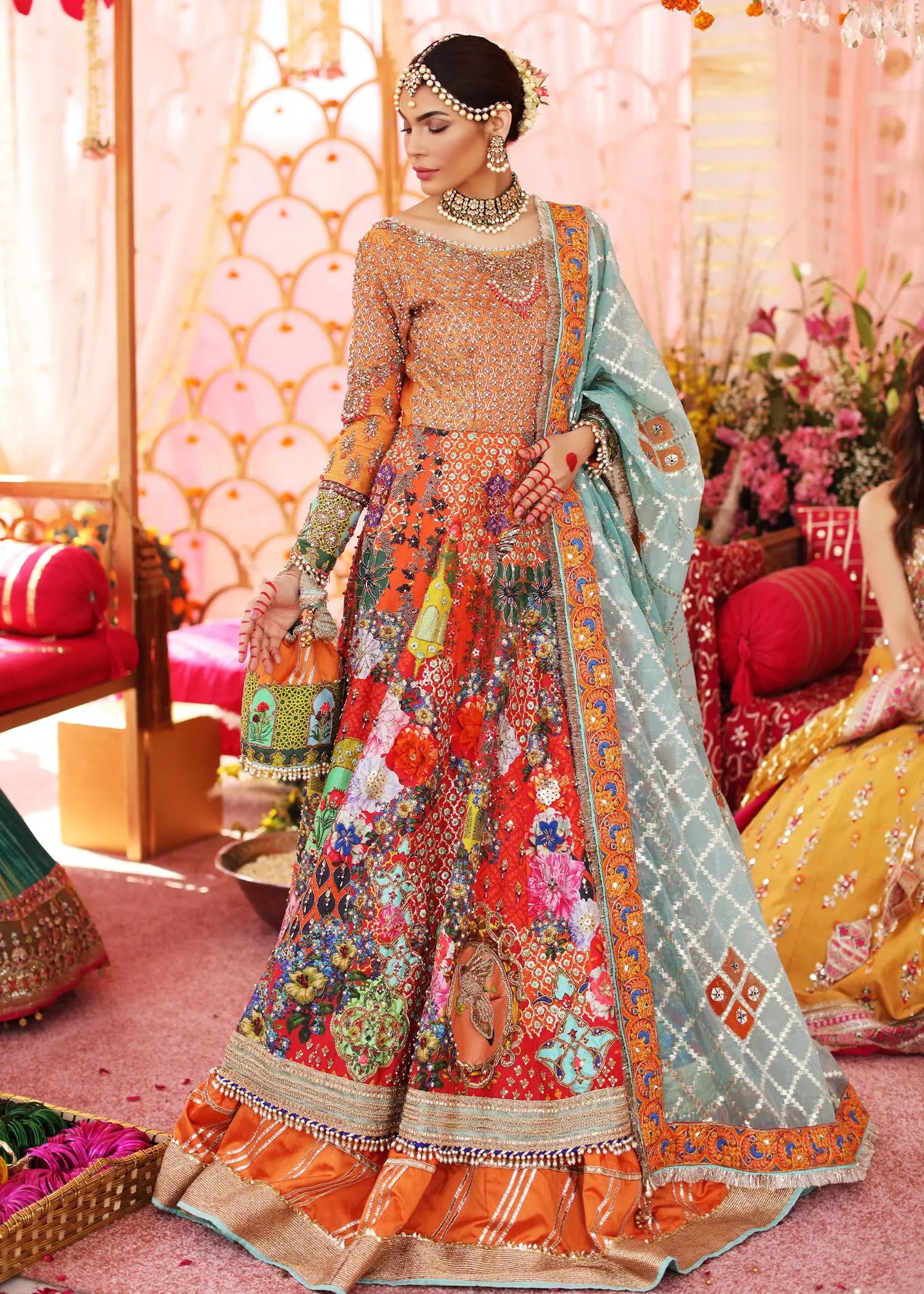 Magenta Embellished Raw Silk Lehenga Set (3-Piece) - Image 5