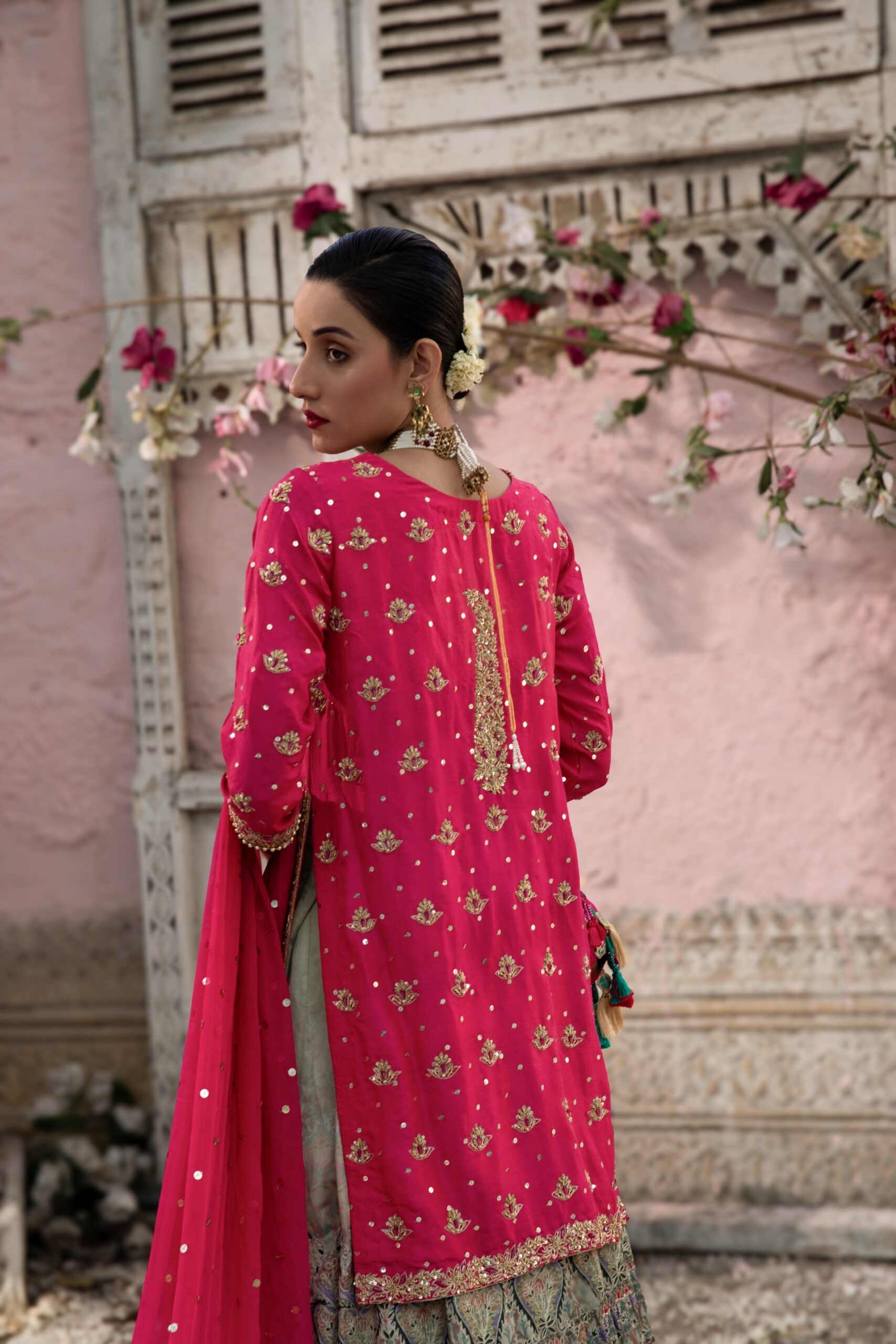 Hot Pink Embroidered Silk-Blend Lehenga Choli (3-Piece) - Image 2