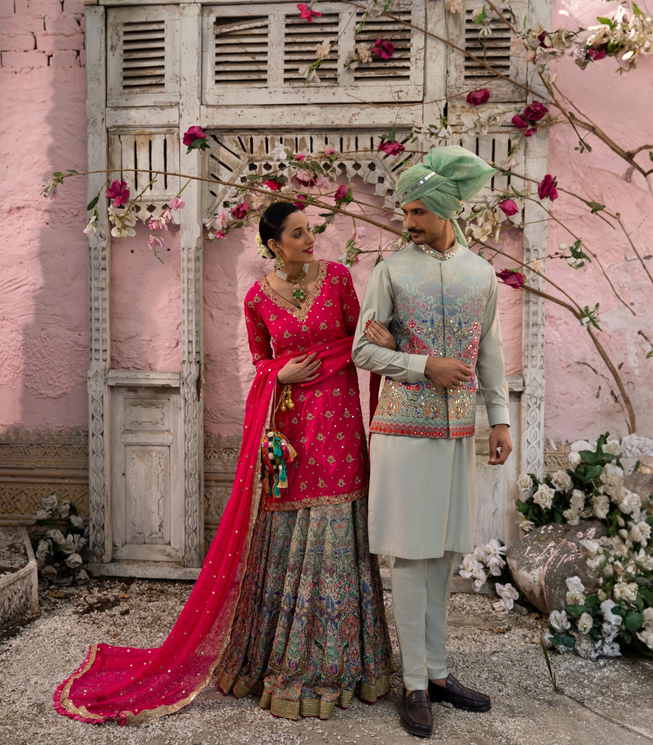 Hot Pink Embroidered Silk-Blend Lehenga Choli (3-Piece) - Image 5