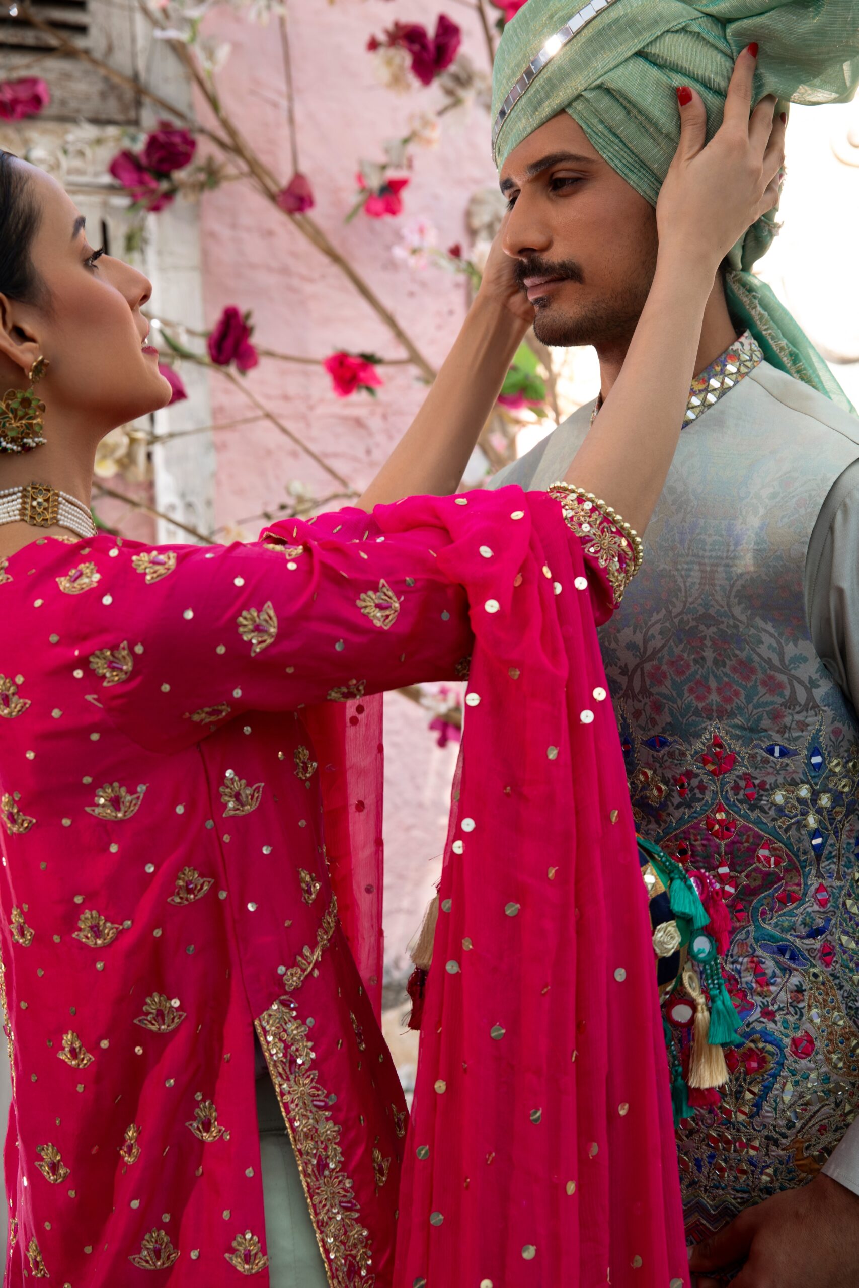 Hot Pink Embroidered Silk-Blend Lehenga Choli (3-Piece) - Image 9