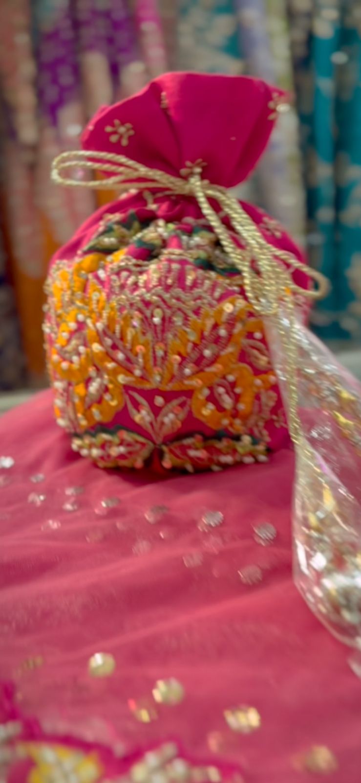 Hot Pink Gota Embellished Silk-Blend Lehenga Choli (3-Piece) - Image 4