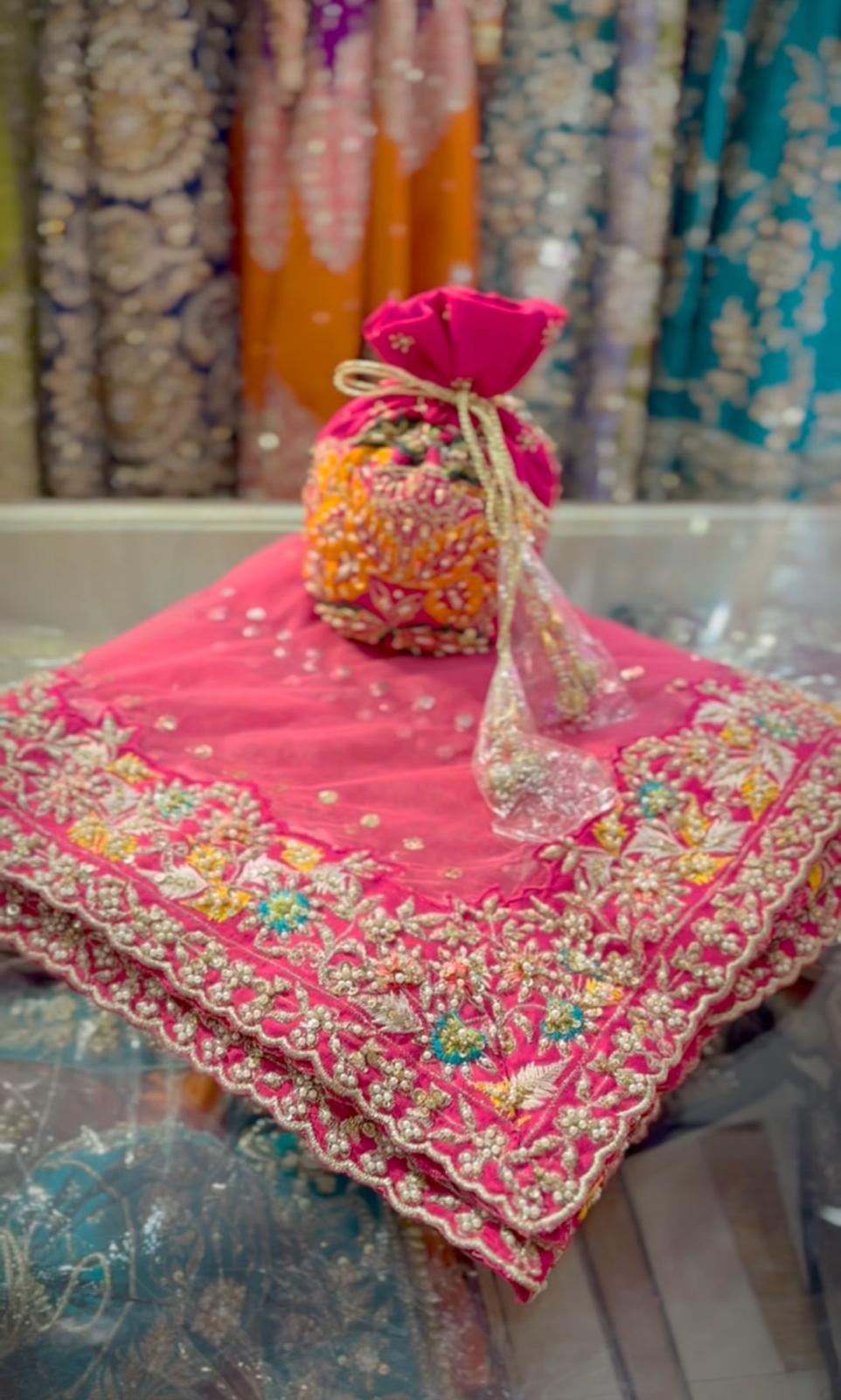 Hot Pink Gota Embellished Silk-Blend Lehenga Choli (3-Piece) - Image 5