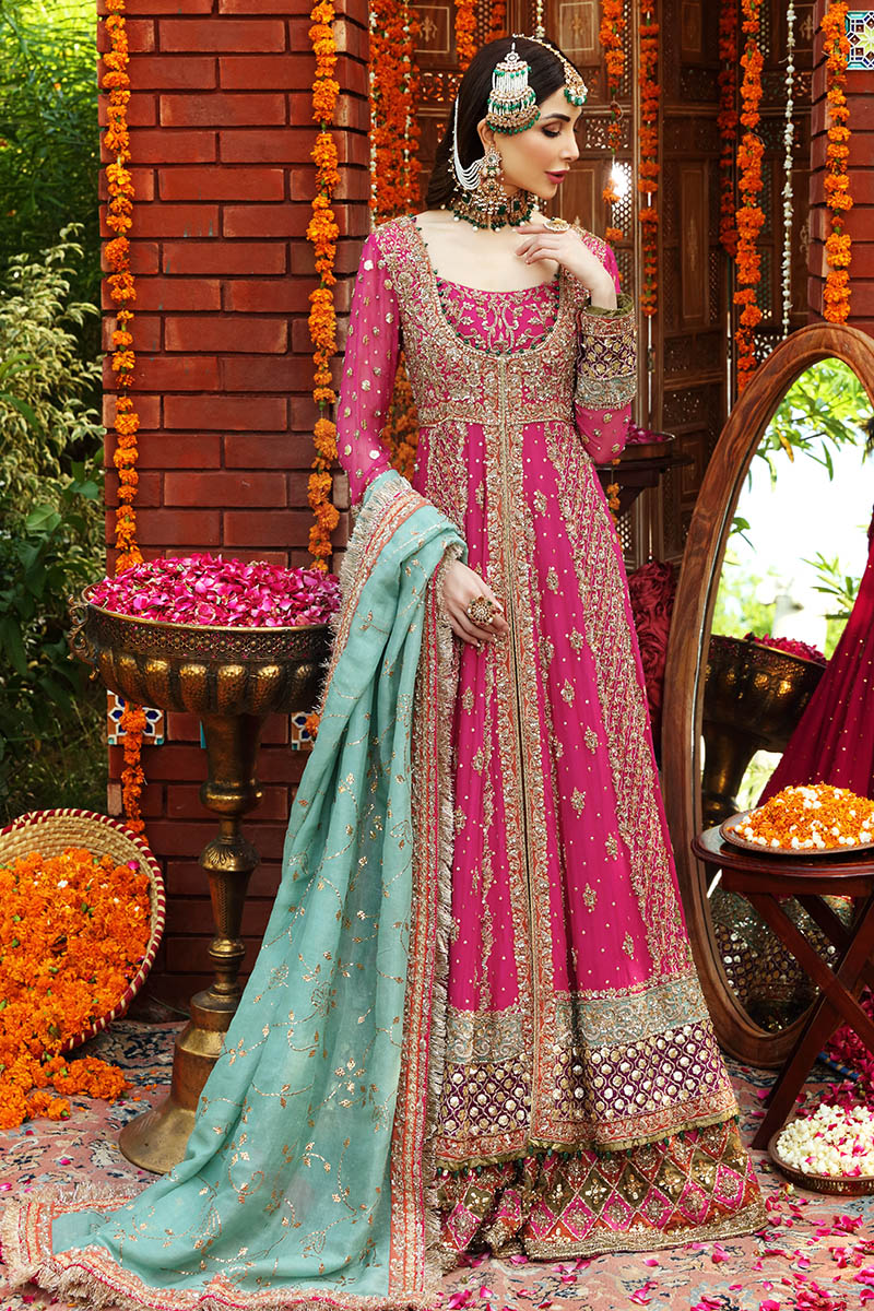Pakistani Cabaret Pink Embroidered Net & Silk-Blend Lehenga (3-Piece) - Image 1