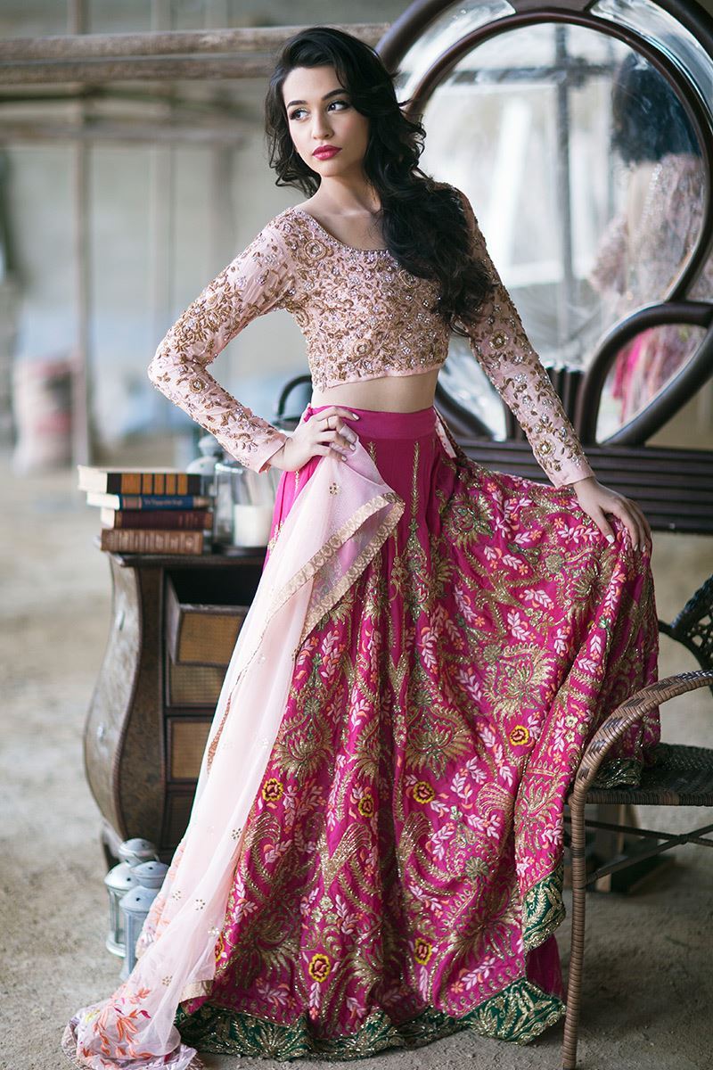 Fuchsia Zardozi Silk-Blend Lehenga (3-Piece) - Image 1