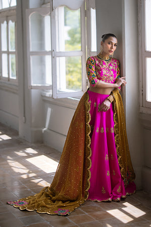 Fuchsia Embroidered Pure Silk Lehenga (3-Piece) - Image 6