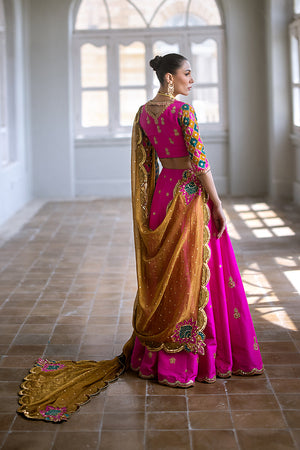 Fuchsia Embroidered Pure Silk Lehenga (3-Piece) - Image 7