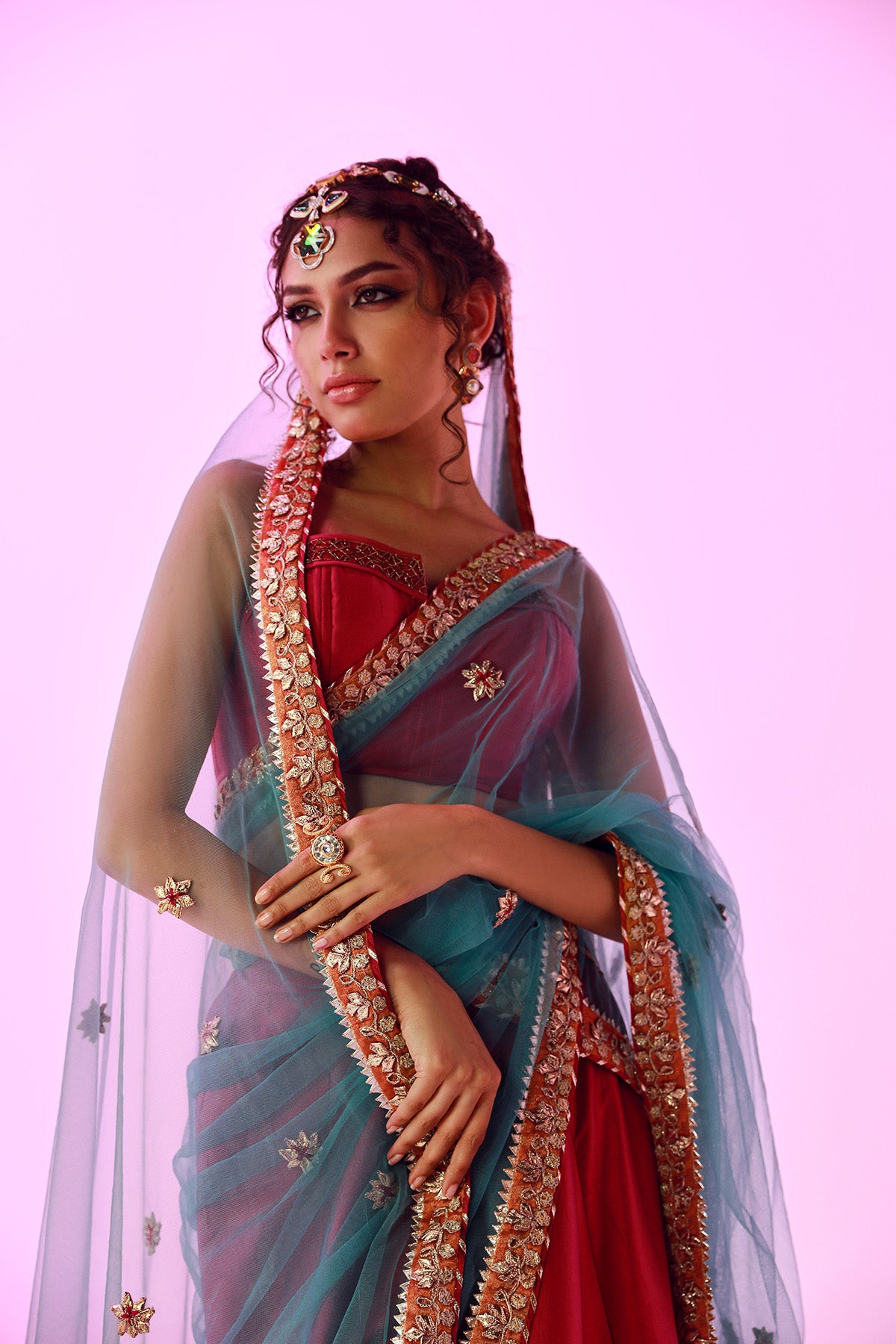 Fuchsia Pink Gota Work Silk Lehenga (3-Piece) - Image 2