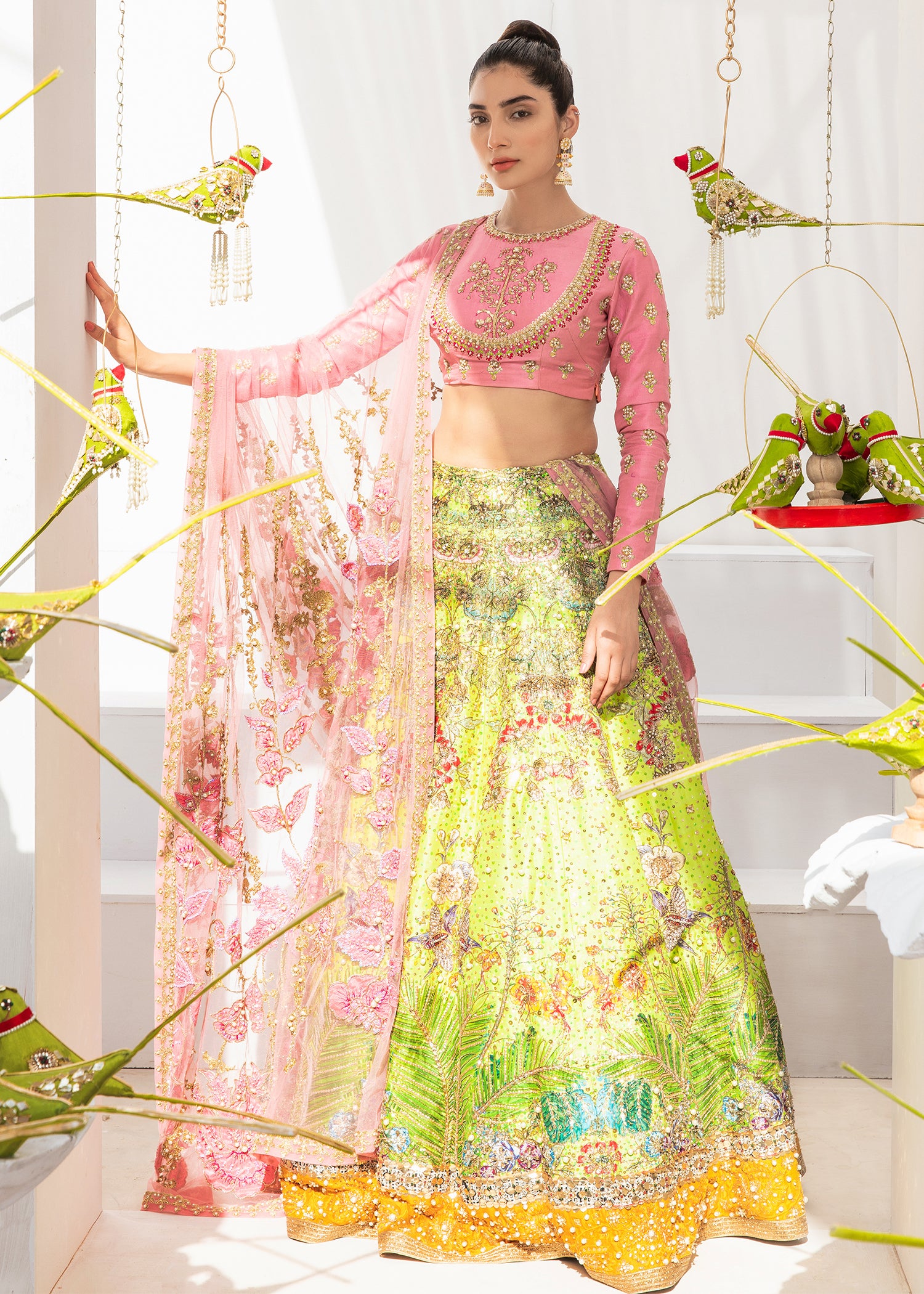 Pakistani Blush Pink Sequin Silk Lehenga Set (3-Piece) - Image 1