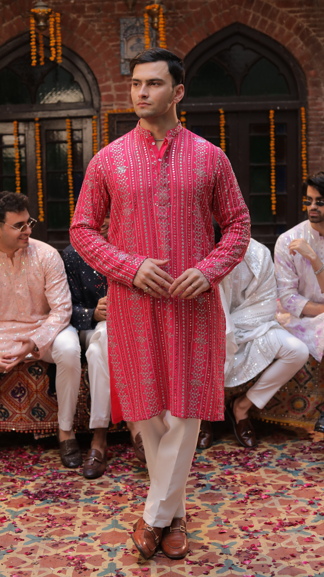Pink Chanderi Embroidered Kurta Pajama (2-Piece) - Image 4