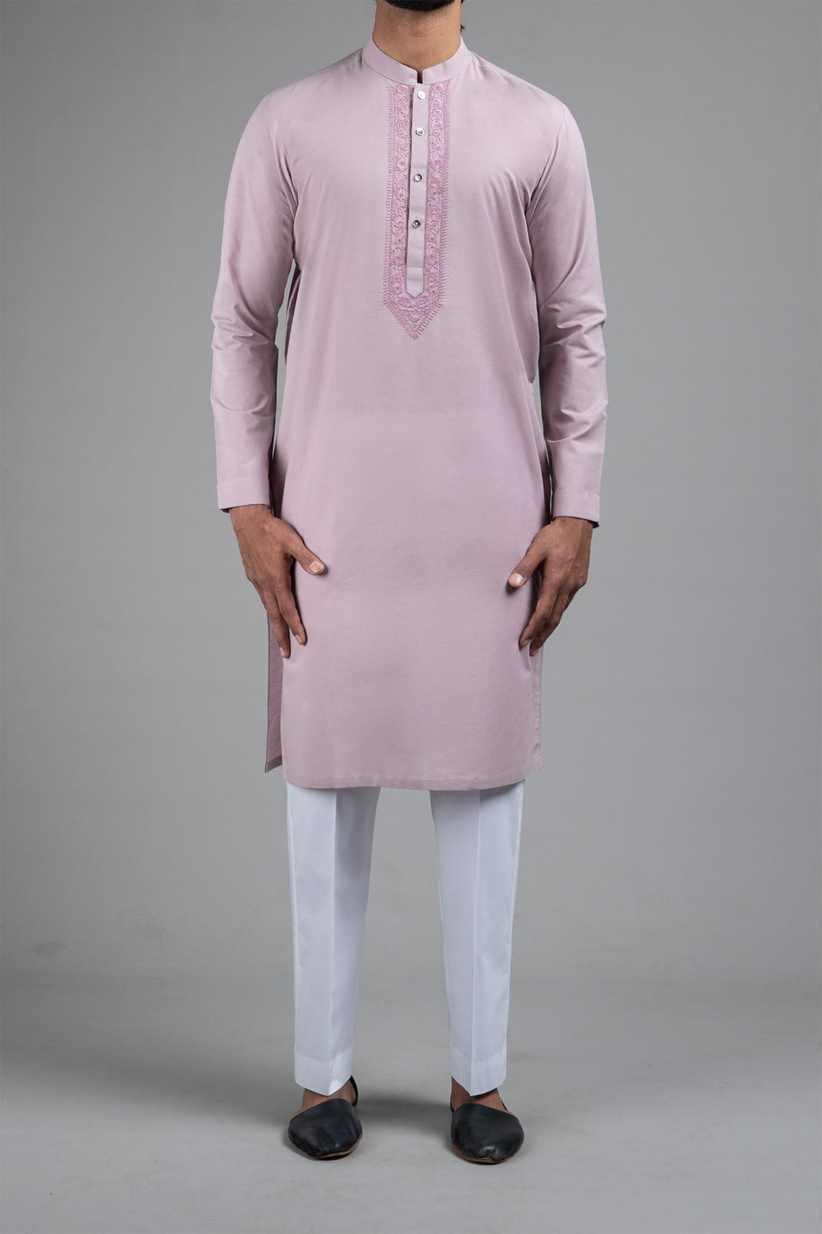 Soft Pink Embroidered Cotton Kurta (2-Piece) - Image 1