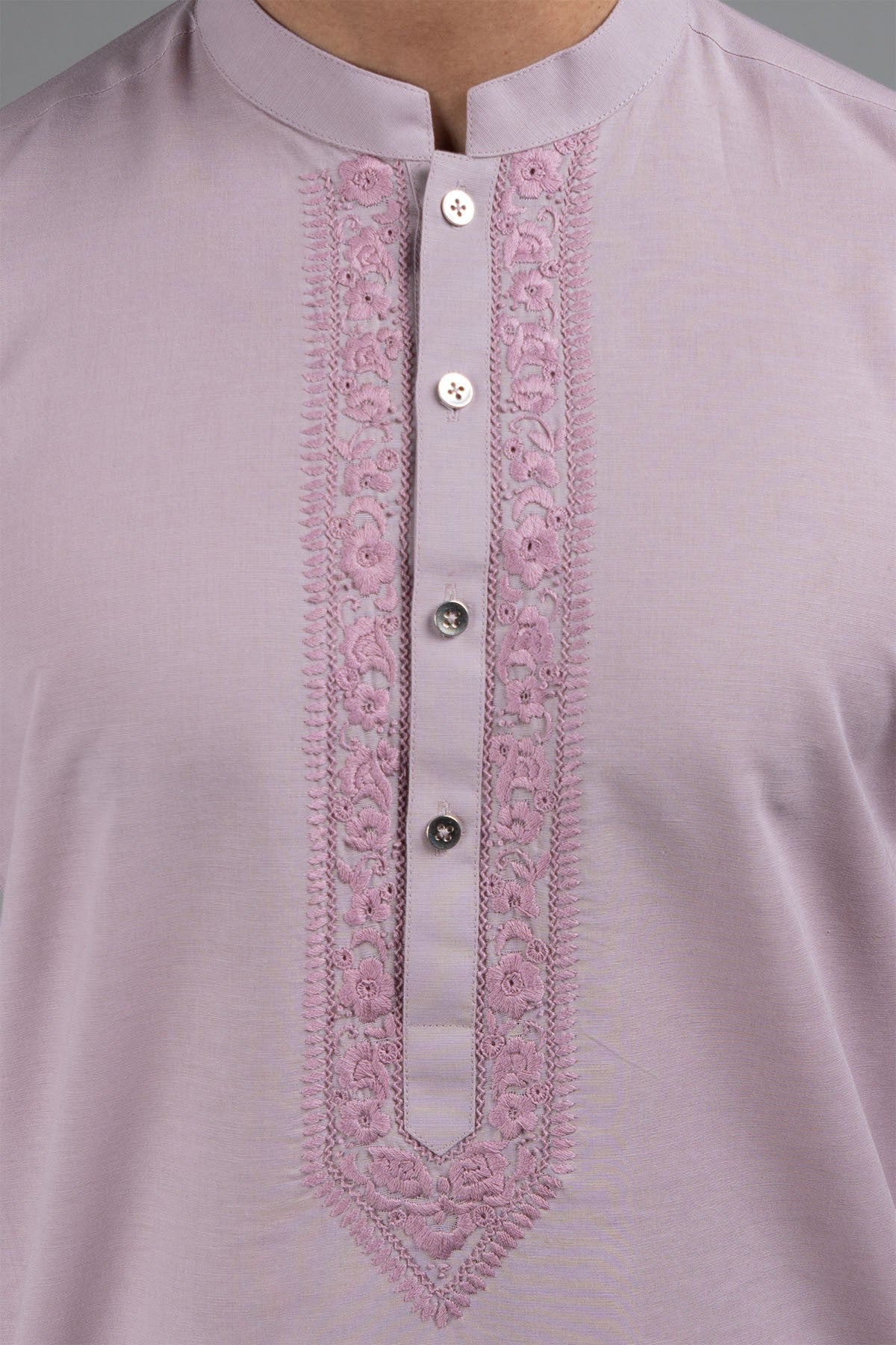 Soft Pink Embroidered Cotton Kurta (2-Piece) - Image 2