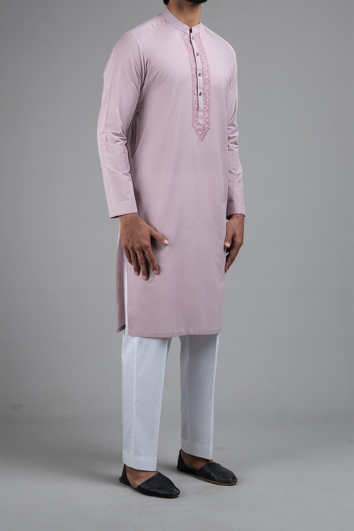Soft Pink Embroidered Cotton Kurta (2-Piece) - Image 3