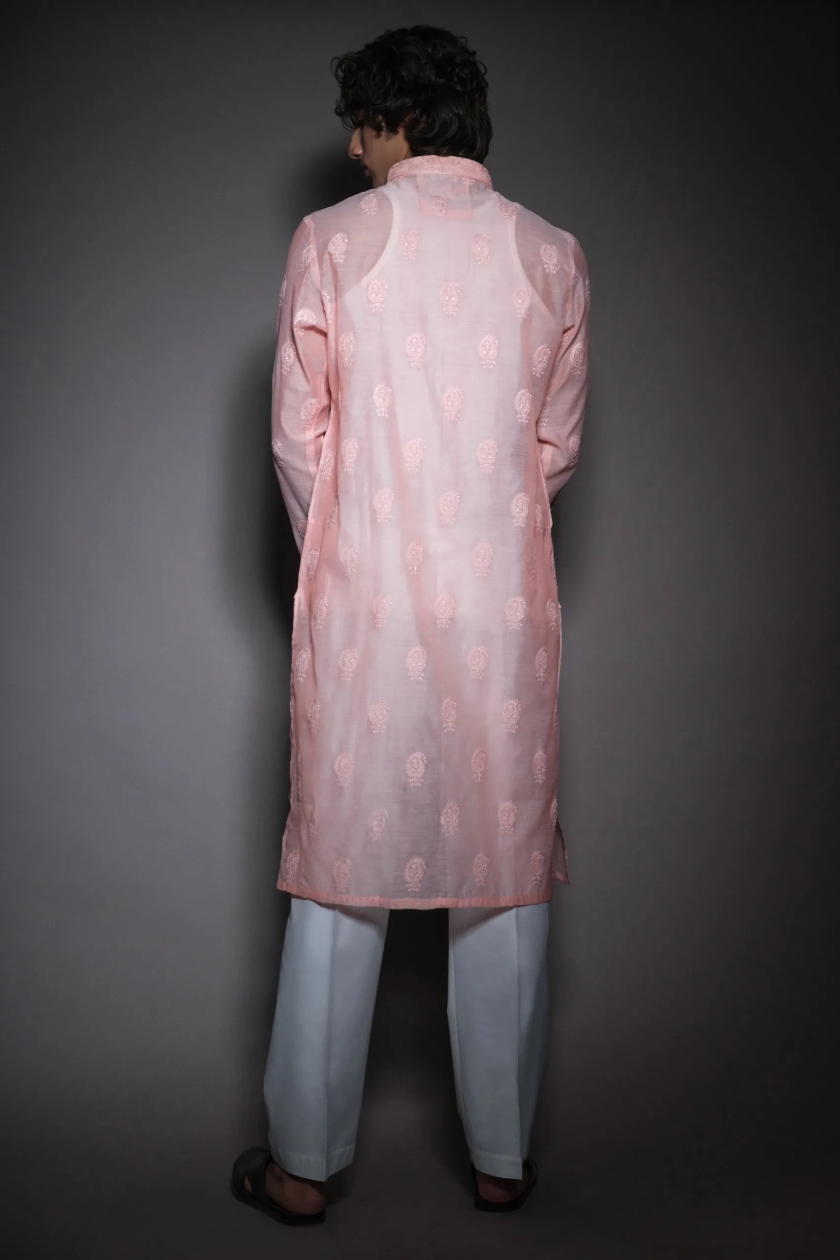 Soft Pink Embroidered Cotton-Silk Kurta (2-Piece) - Image 2