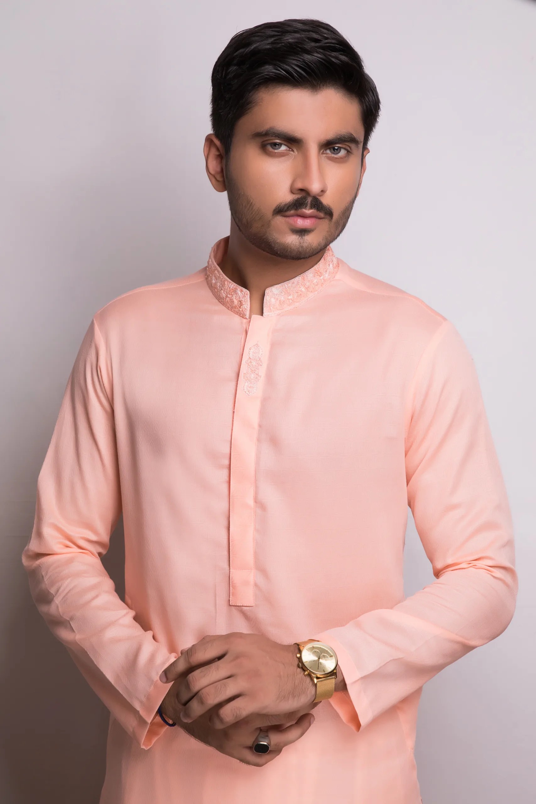 Peach Embroidered Cotton-Silk Kurta (2-Piece) - Image 2