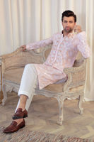 Soft Pink Geometric Embroidered Cotton Kurta (2-Piece) - Image 2