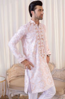 Soft Pink Geometric Embroidered Cotton Kurta (2-Piece) - Image 3