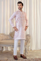 Soft Pink Geometric Embroidered Cotton Kurta (2-Piece) - Image 5